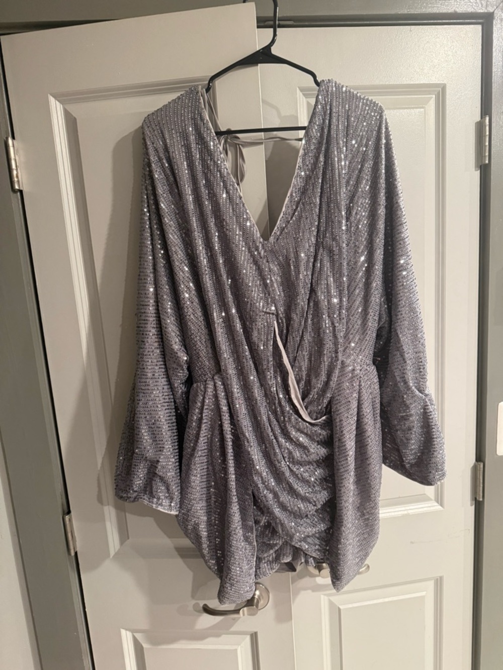 SHEIN Silver Sequined Backless Party Dress